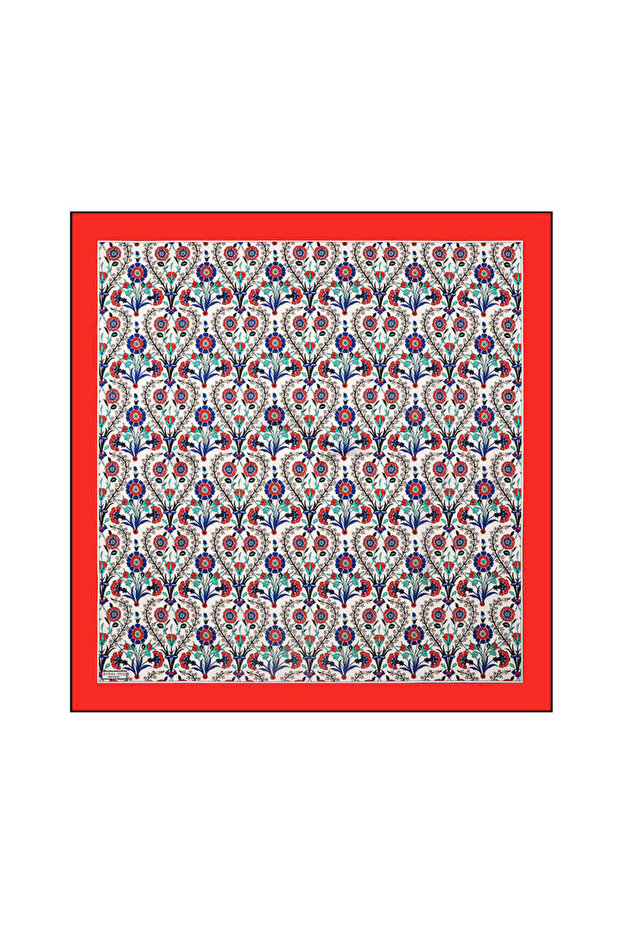 Red Side Pattern Silk Scarf - 1