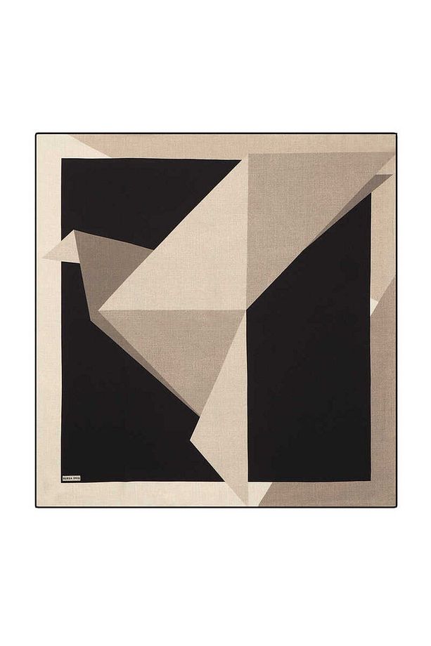 Krem Siyah Geometrik Desen Twill İpek Eşarp - 1
