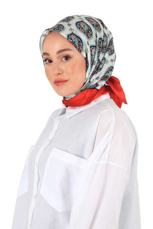 وشاح حريري بنمط هاتاي أحمر - 2