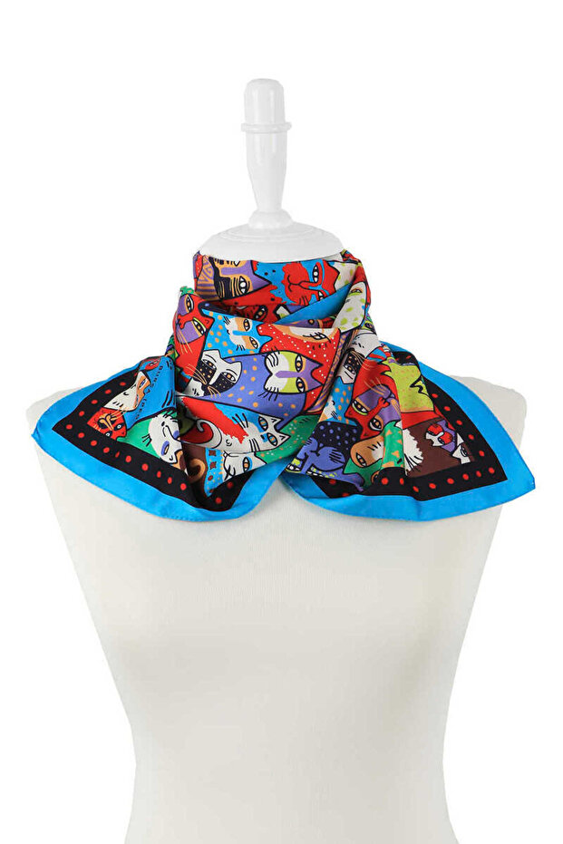 وشاح حريري منقوش باللون الأسود والأحمر - 2