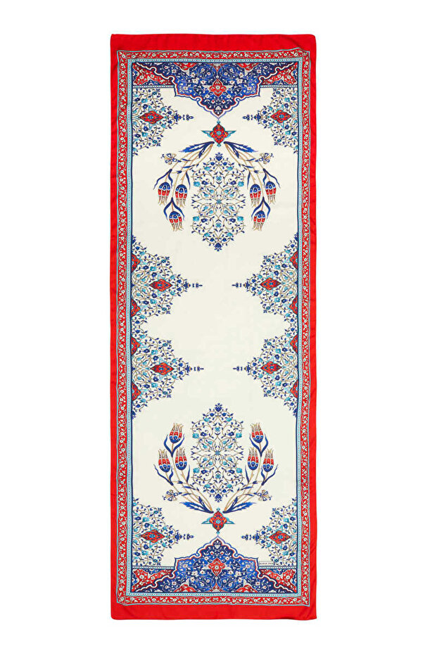 وشاح حريري واسع بنمط شمعدان أحمر - 4