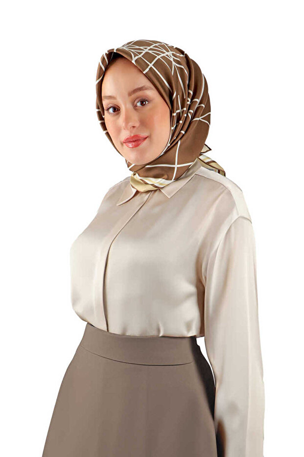 وشاح حريري Twill - نمط صدى بني - 2