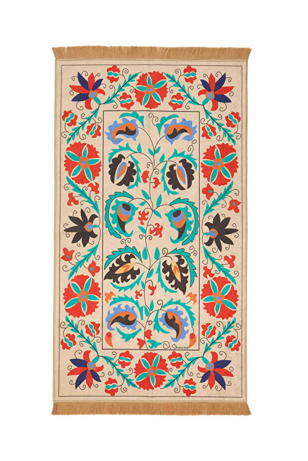 Krem Kadife Halı Seccade - 1