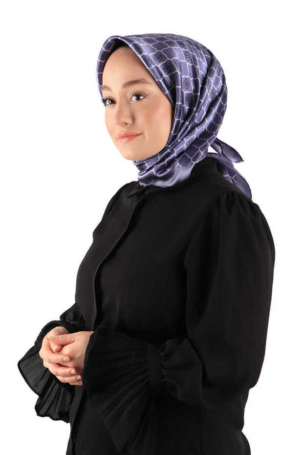 Mor Monogram İpek Eşarp - 2