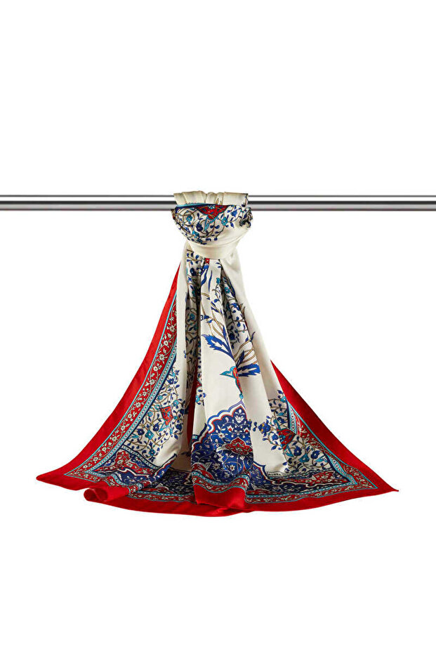 وشاح حريري واسع بنمط شمعدان أحمر - 3