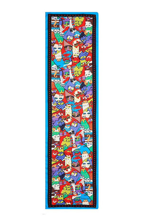 وشاح حريري منقوش باللون الأسود والأحمر - 4