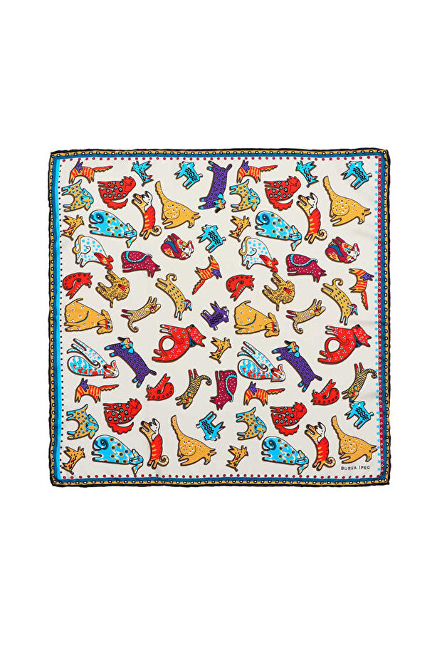 Red Yellow Patterned Silky Handkerchief - 1