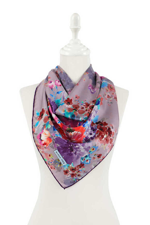 Lilac Geranium Pattern Silky Scarf - 2