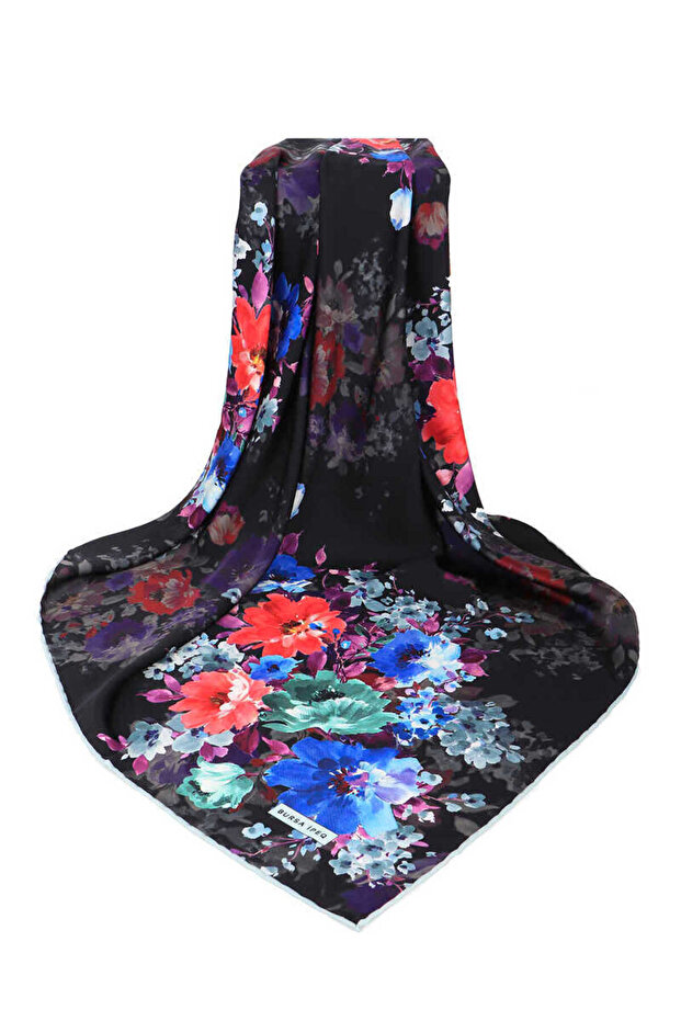 Eșarfă mătăsoasă cu model Black Geranium - 3