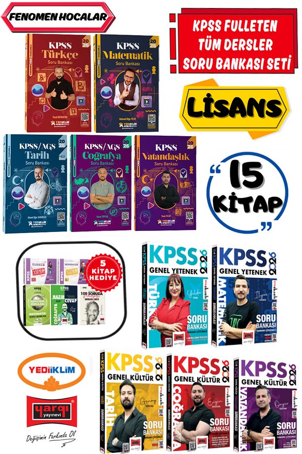 2026 KPSS Lisans Türkçe+Matematik+Tarih+Coğrafya+Vatandaşlık Soru Bankası+Yargı Tüm Dersler Soru B. - 1
