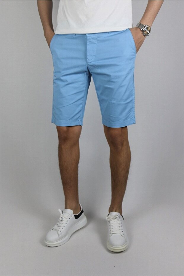 Erkek Nakış Detay Mavi Şort - 6