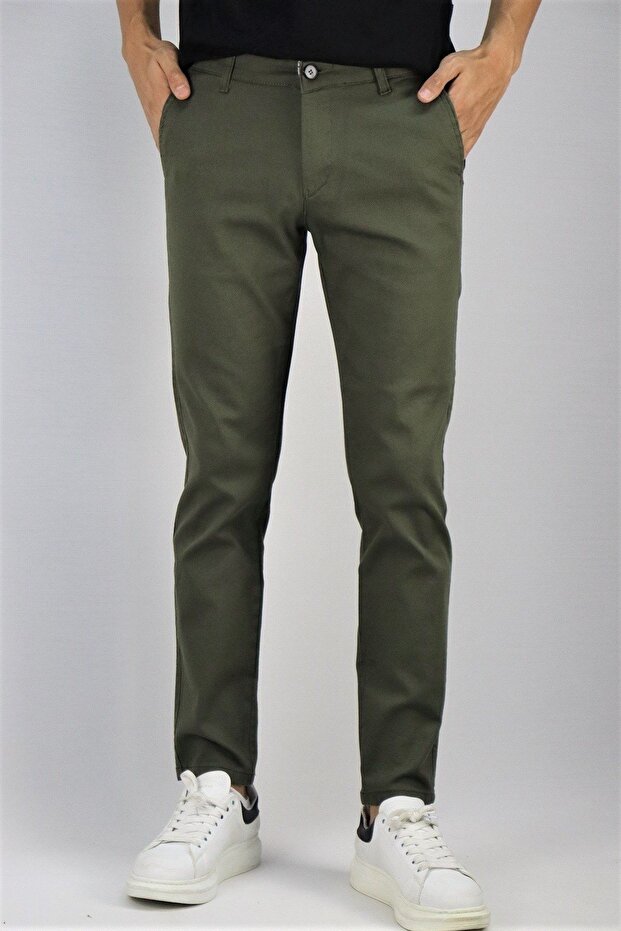 Men's Winter Khaki Belt Label Detailed Trousers