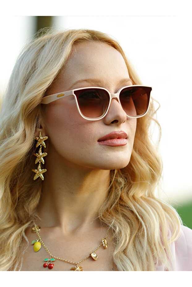 Geometric Beige Bone Frame Brown Glass Women Sunglasses Llt01