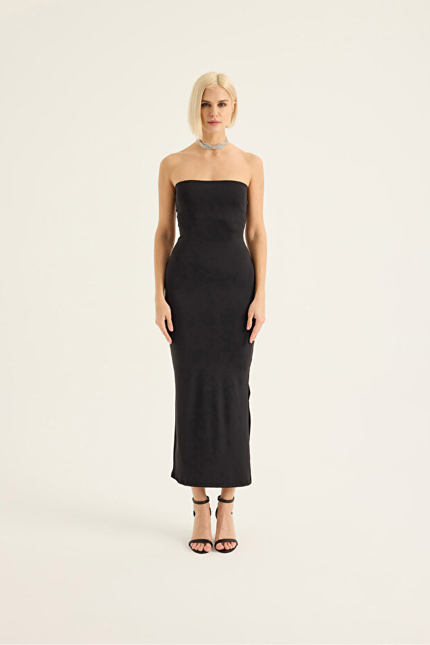 Strapless Long Dress with Slit