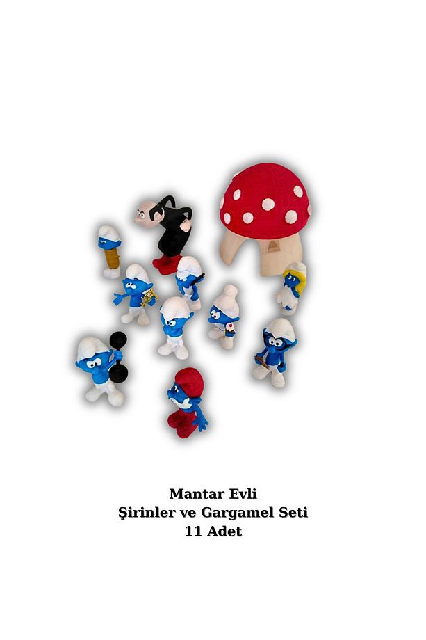 3D Reçine Minyatür Şirinler Gargamel ve Mantar Evi Teraryum Obje & Figür Seti | 11 Adet - 1