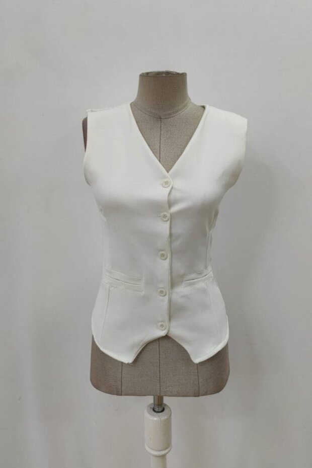 سترة أطلس بأزرار أمامية - أبيض - 4