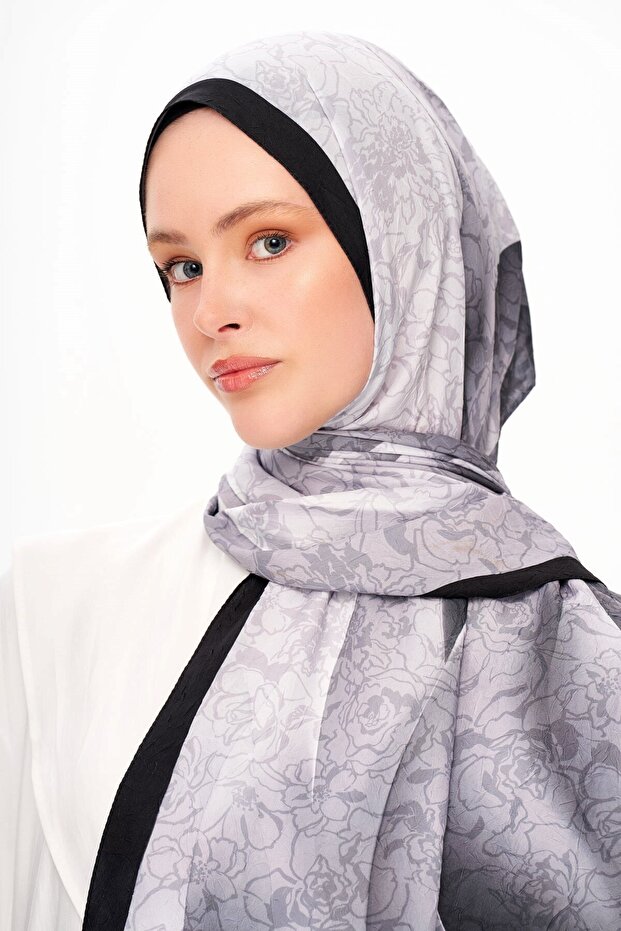Echo d’Orient Zero Weight Desenli Şal Koyu Gri - 1