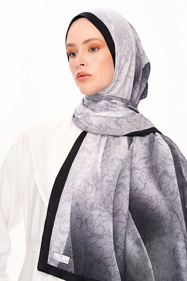 Echo d’Orient Zero Weight Desenli Şal Koyu Gri - 5