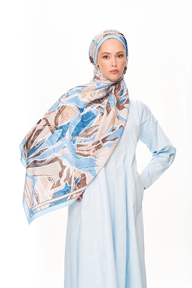 Fleur De Brume Patterned Shawl Blue - 2