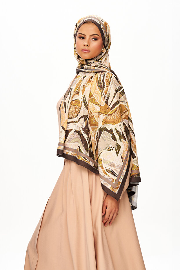 Fleur De Brume Patterned Shawl Brown - 1