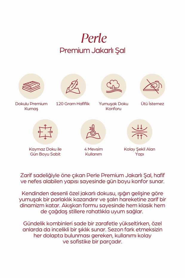 Perla Premium Jakarlı Şal Ekru - 7