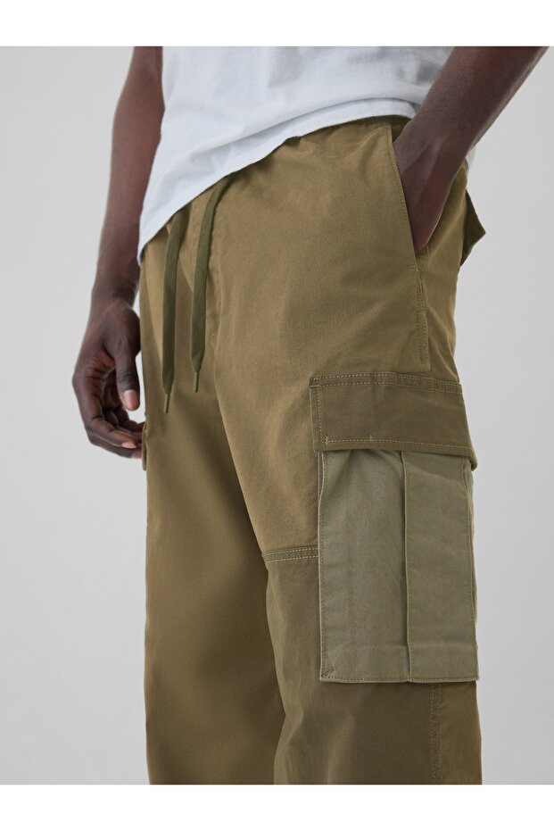 Erkek Haki Patchwork Kargo Pantolon - 3