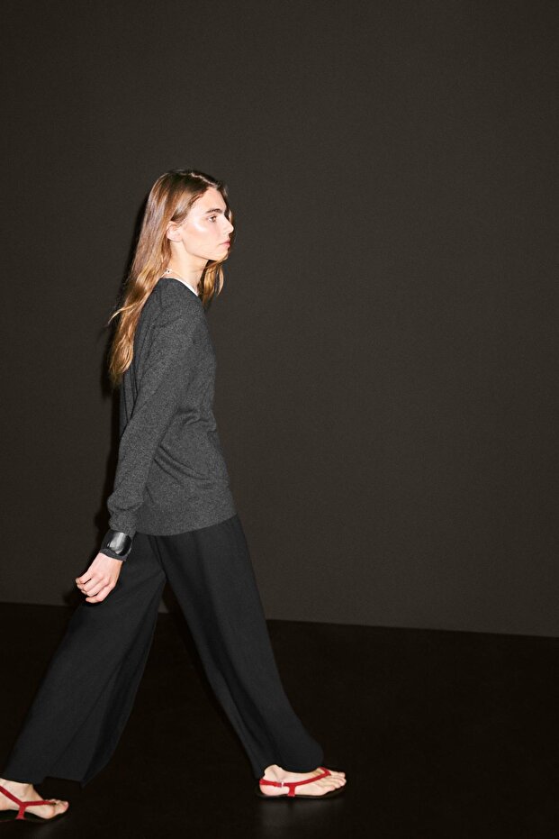 %100 kaşmir triko V yaka kazak - 8