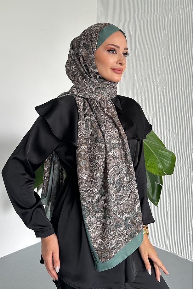 Etnik Retro Desen Yeşil Renk Pamuk Soft Şal - 5
