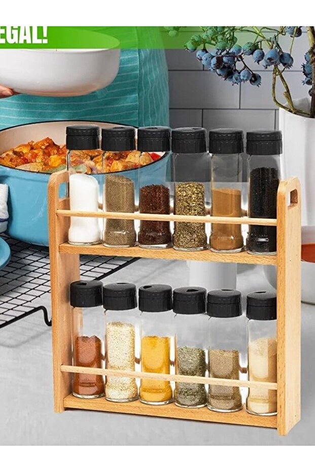 12-Piece Wooden Colored Spice Rack Set - BKMDIZAYN
