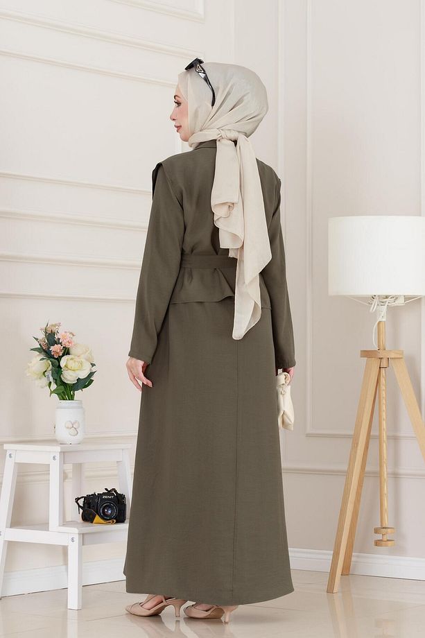Yelekli Asel Elbise-Haki - 6