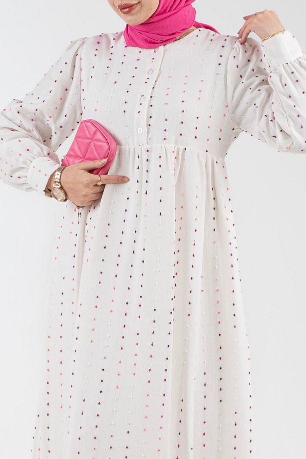 Ponpon Detaylı Astarlı Elbise-Pembe - 5