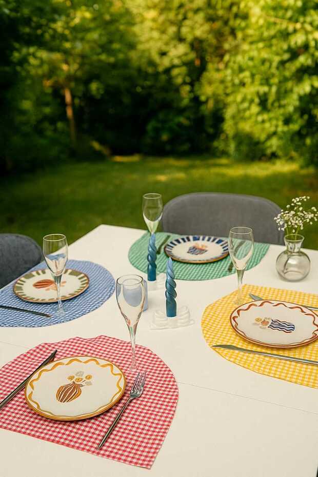 طقم تقديم أدوات المائدة Gingham American Service - طقم مفرش طاولة Supla Runner 4 قطع