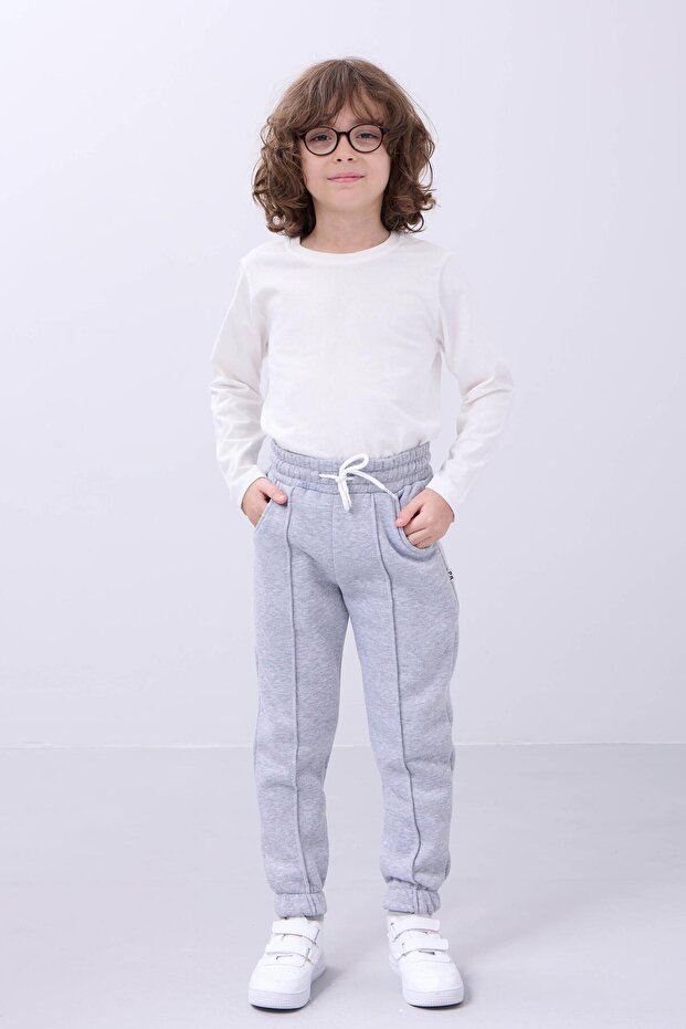 Comfortable Unisex Children's Sweatpants with Elastic and Fleece Inside Pocket Gray