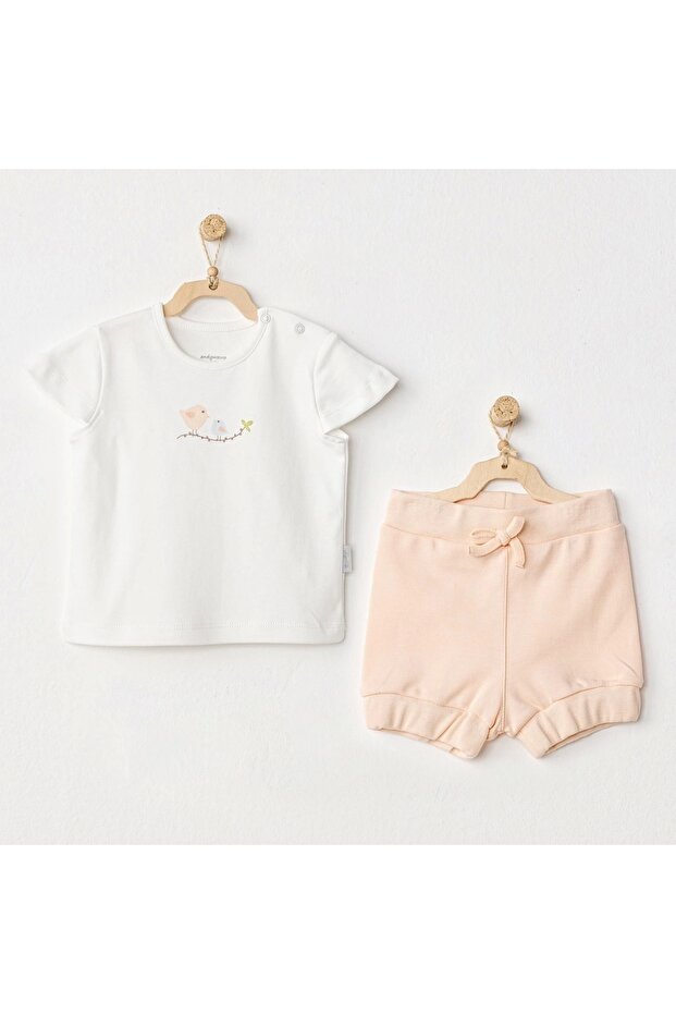 طقم أطفال مكون من قطعتين من Ac24524 Spring Birds Ecru Salmon