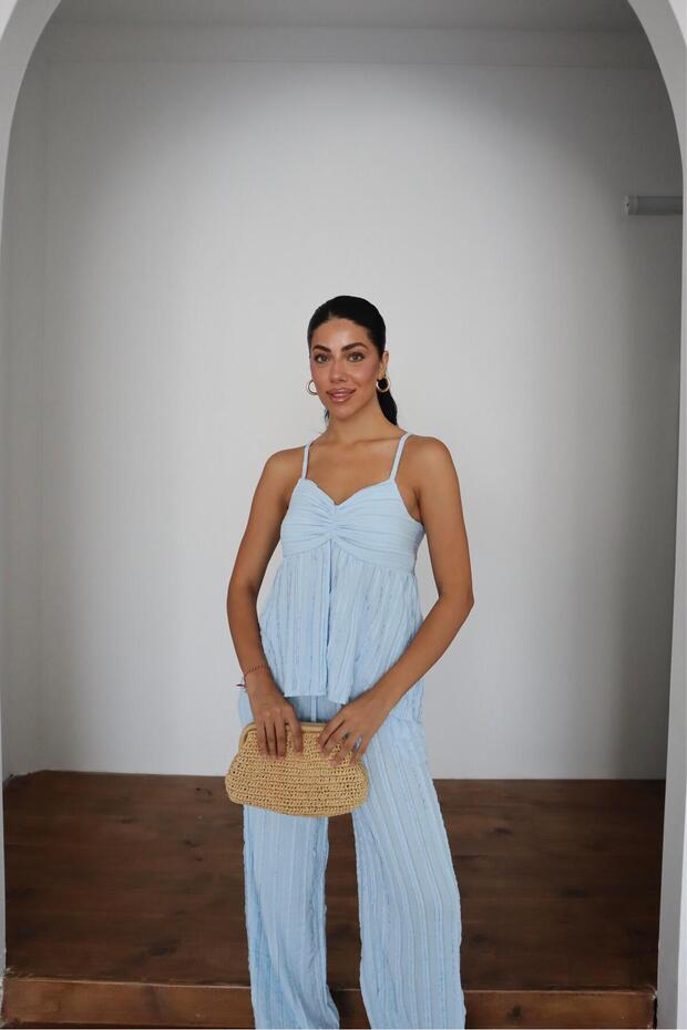 Wick patterned strap blouse & trousers double set - 5