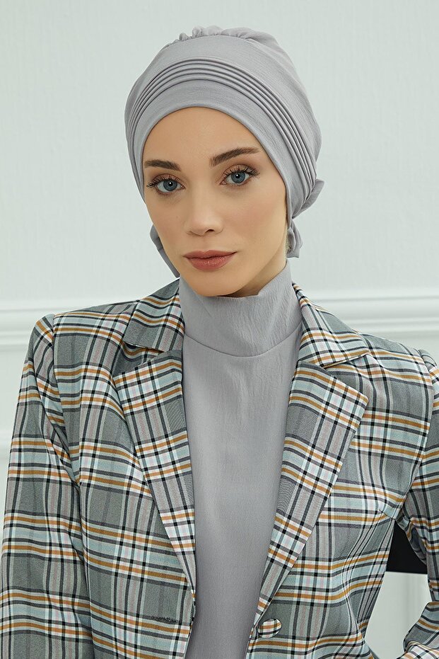 عمامة جاهزة مطوية ومخيطة، رمادي، HT-31A
