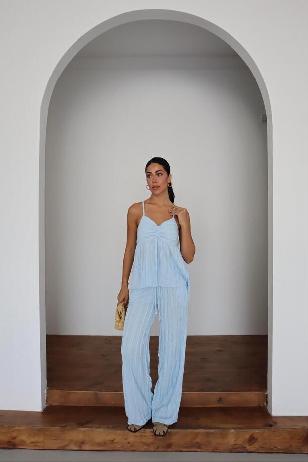 Wick patterned strap blouse & trousers double set - 4