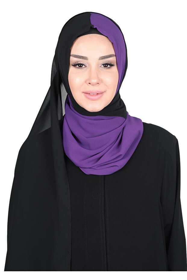 شال شيفون عملي مزدوج اللون، PS-102، أرجواني-أسود