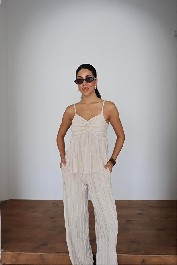 Wick patterned strap blouse & trousers double set - 3