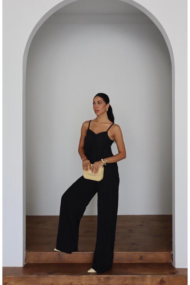 Wick Patterned Strap Blouse & Trousers Double Set - 4