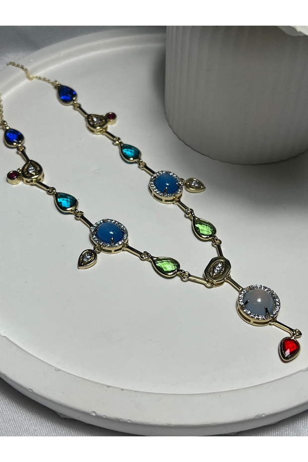 Mg-02 316L Guaranteed Zircon Steel Necklace, Full Zircon Stone Y Necklace