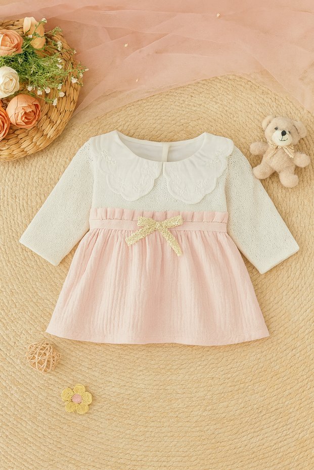Baby Girl Muslin Lace Baby Collar Dress