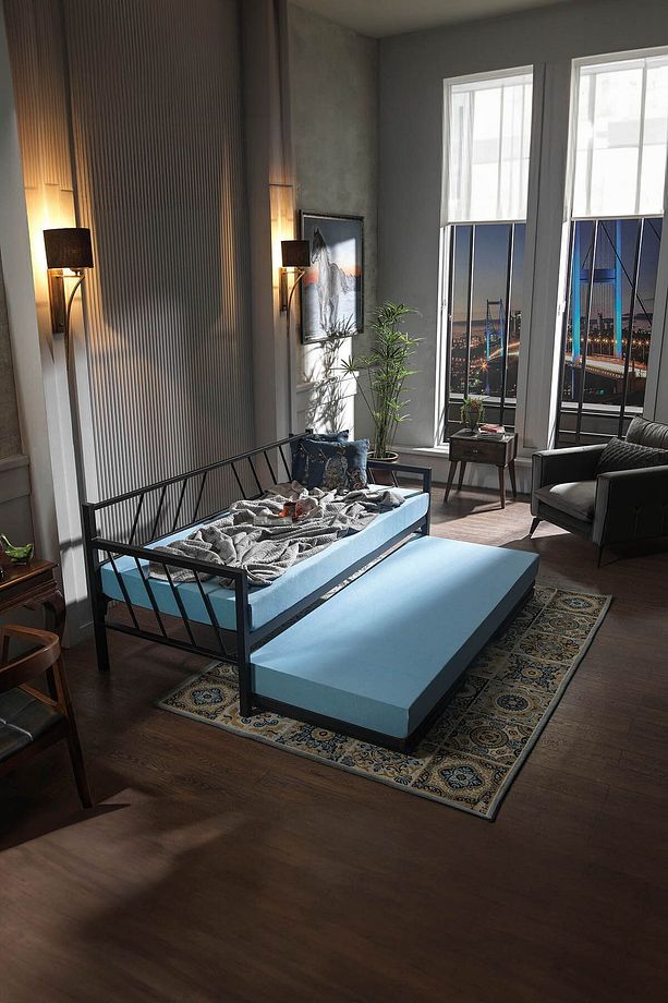 Glory Yavrulu Daybed Tek-çift Kişilik Sedir Metal Karyola Siyah - 5