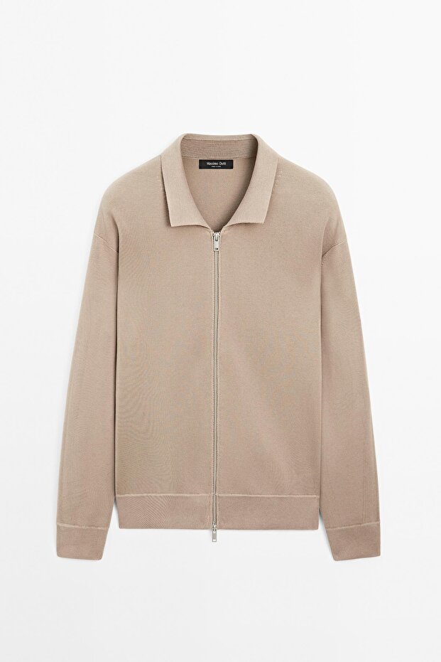 Fermuarlı pamuk karışımlı triko hırka - 5