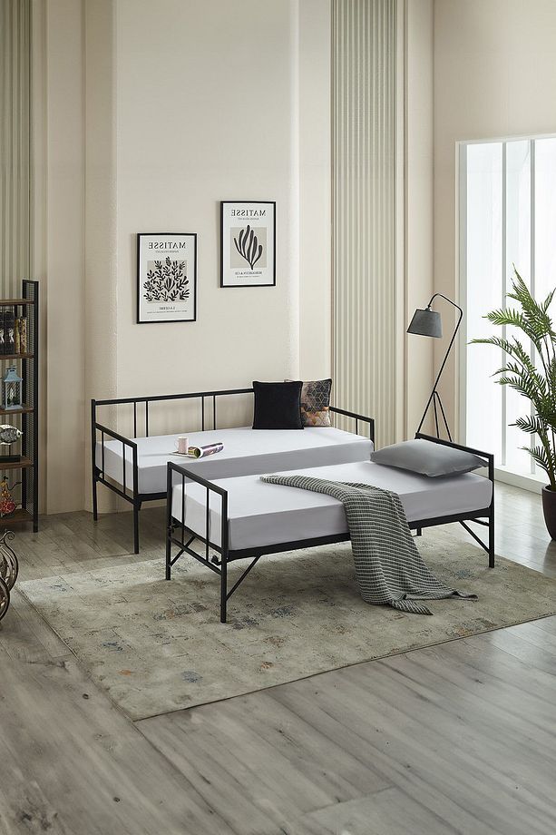 Forte Yavrulu Daybed Tek-çift Kişilik Sedir Metal Karyola Siyah - 6