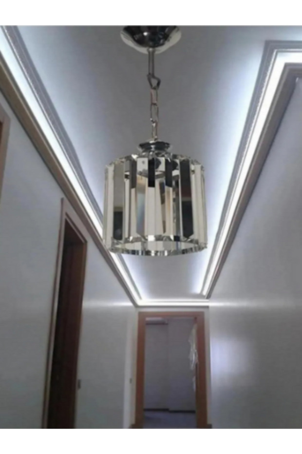 ZORBEY ENET Kristal tekli taşlı krom avize salon avizesi koridor avizesi - 1
