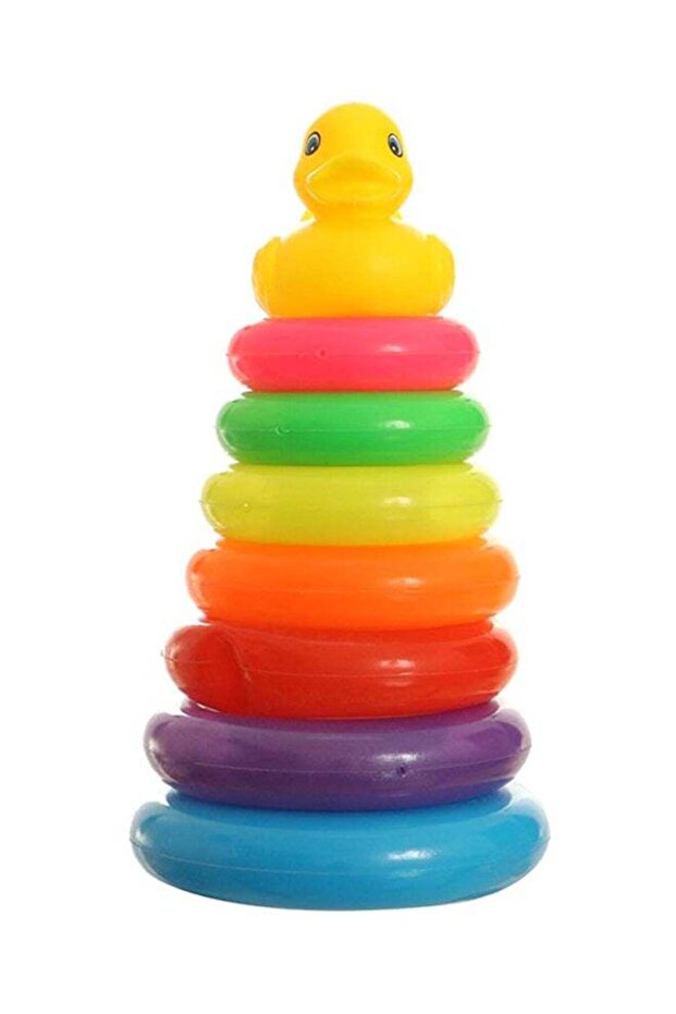 حلقة تكديس مكونة من 7 قطع مع لعبة على شكل بطة - 1