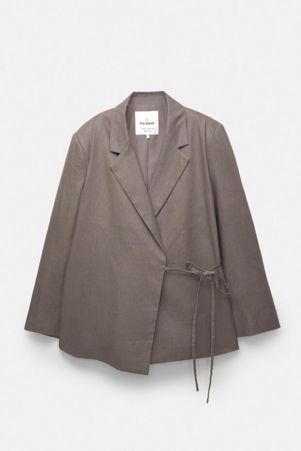 Fiyonklu %100 keten blazer - 6