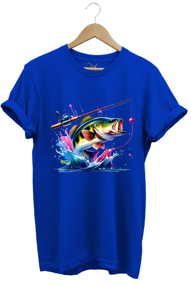 Fishing Fishing Colorful Sea Bass Fish Printed Hunting 100% Cotton Regular Fit Unisex T-Shirt