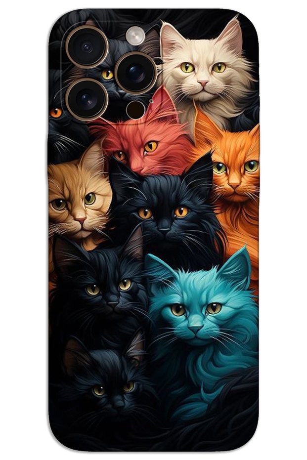 غطاء خلفي مطبوع بنمط HD لهاتف iPhone 16 Pro Max - قطط ملونة
